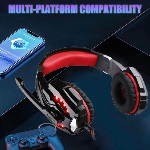 Docooler Gaming Headset, 3.5mm Over-Ear Gaming Headset with Noise Isolating Mic, LED Light, Volume Control - for PC, Laptop, Mobile Phone, Game Devices (Splitter Included) (Blue) in Saudi Arabia