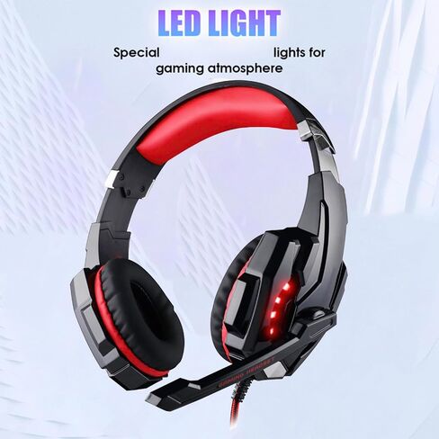 Docooler Gaming Headset, 3.5mm Over-Ear Gaming Headset with Noise Isolating Mic, LED Light, Volume Control - for PC, Laptop, Mobile Phone, Game Devices (Splitter Included) (Blue) in Saudi Arabia