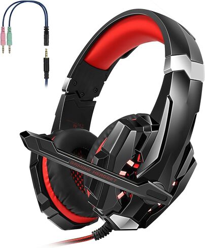 Docooler Gaming Headset, 3.5mm Over-Ear Gaming Headset with Noise Isolating Mic, LED Light, Volume Control - for PC, Laptop, Mobile Phone, Game Devices (Splitter Included) (Blue) in Saudi Arabia