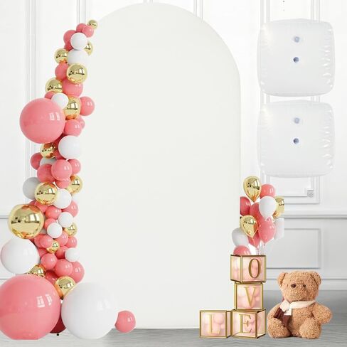 2PK (7.2 & 6 FT) Metal Arch Backdrop Stand with Cover & Water Bags | Wedding Balloon Arch Stand, for Wedding, Parties, Birthday, Baby Shower, Reusable(White Cover, 2 Pack) in Kuwait