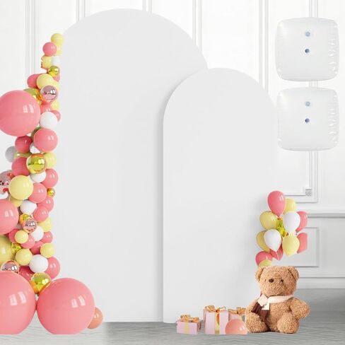 2PK (7.2 & 6 FT) Metal Arch Backdrop Stand with Cover & Water Bags | Wedding Balloon Arch Stand, for Wedding, Parties, Birthday, Baby Shower, Reusable(White Cover, 2 Pack) in Kuwait