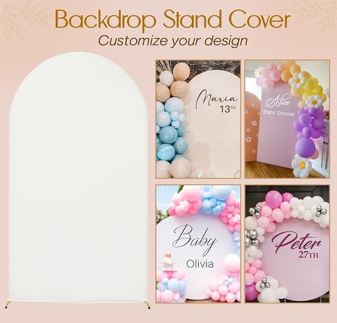 2PK (7.2 & 6 FT) Metal Arch Backdrop Stand with Cover & Water Bags | Wedding Balloon Arch Stand, for Wedding, Parties, Birthday, Baby Shower, Reusable(White Cover, 2 Pack) in Kuwait