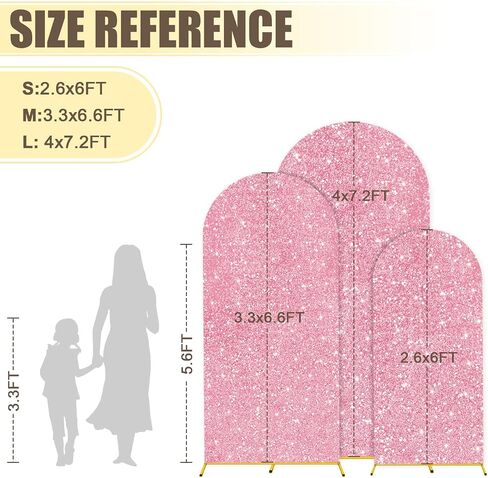 MODFUNS Metal Arch Backdrop Stand and Cover Set 6&6.6&7.2ft Pink Gold Sequins Arch Backdrop Covers Set of 3 Arched Stands Chiara Arches Cover for Party Banquet Wedding Ceremony Decor in Saudi Arabia