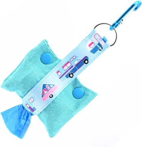 RV Camping Dog Poop Bag Dispenser - Fashion Tote Waste Bag Holder - Bottom Dispensing For One-Handed Use - Clips on Leash - Pink & Polka Dots - Handmade by Green Acorn Kitchen in Saudi Arabia