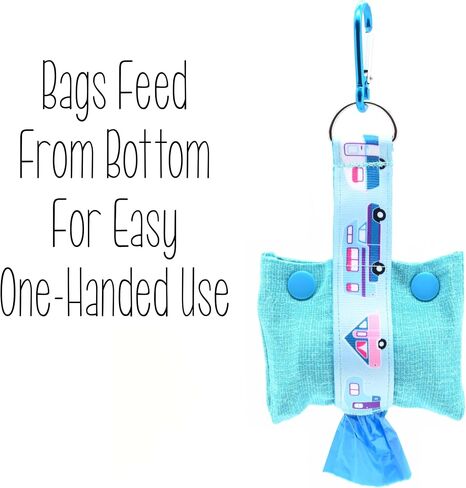 RV Camping Dog Poop Bag Dispenser - Fashion Tote Waste Bag Holder - Bottom Dispensing For One-Handed Use - Clips on Leash - Pink & Polka Dots - Handmade by Green Acorn Kitchen in Saudi Arabia