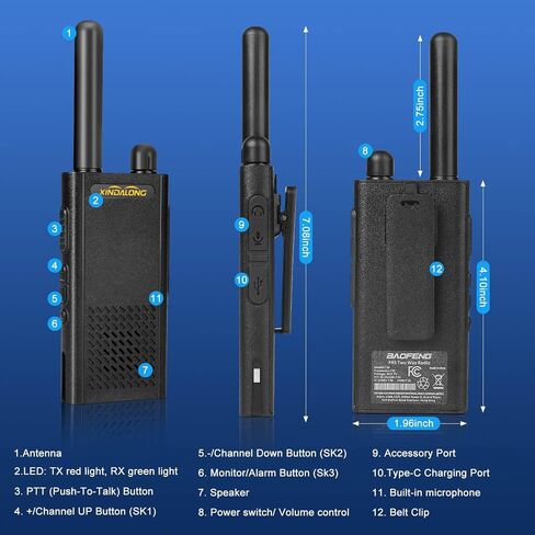 Walkie Talkies T26 Long Rgres Ultra-Shin & Lightweight ثنائية الاتجاه مع 16 قناة FRS ، وبطارية LI-ion القابلة لإعادة الشحن ، وشحن النوع C ، وصوت واضح للهواء الخارجي والعمل والعائلة (حزمة) in Saudi Arabia