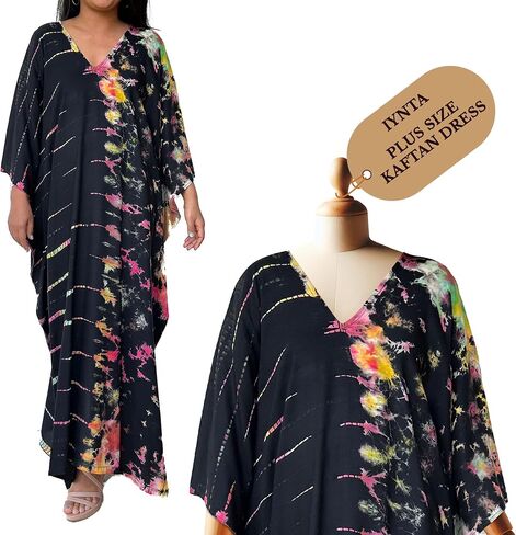Plus Size Kaftan Dresses for Women, Caftans for Women Loungewear - Handmade Women's Fashion, Individually Tie-Dyed Maxi Dress for Beach, Resort, Vacation, Night Out - 55 in., Fuchsia w/Gray in Saudi Arabia