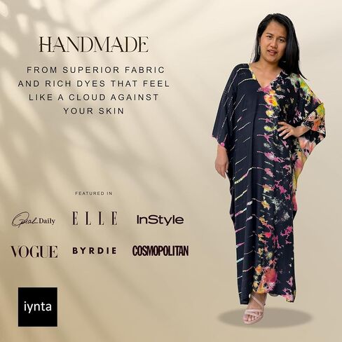 Plus Size Kaftan Dresses for Women, Caftans for Women Loungewear - Handmade Women's Fashion, Individually Tie-Dyed Maxi Dress for Beach, Resort, Vacation, Night Out - 55 in., Fuchsia w/Gray in Saudi Arabia