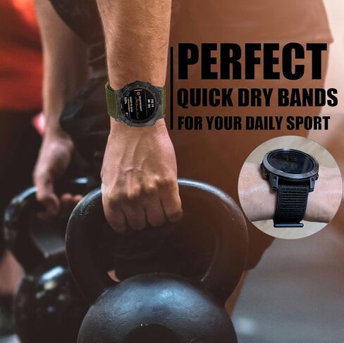 Fenix 8 47mm/Fenix 7/6/5/EPIX Gen 2/ Pro 47mm Watch Bands, 22mm Hook & Loop Quick Dry Nylon Sport Replacement Strap for Garmin Fenix 6 Pro/7 pro/5 Plus/Instinct/Forerunner 935, Black/Green/Grey in Saudi Arabia