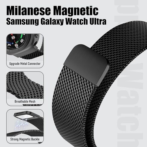 حلقة ميلانز لسيمسونج جالاكسي ووتش نطاقات فائقة 47 مم ، وملفقة على طراز المظلة/مشبك الفولاذ المقاوم للصدأ المغناطيسي شريط الشبكة المعدنية ل Samsung Galaxy Watch 7 in Kuwait