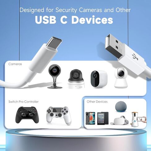كابل تمديد طاقة بطول 16.4 قدم/5 متر لأي كاميرات أو أجهزة أمنية تدعم USB-C (الهاتف، وحدة تحكم Switch Pro، إلخ)، ملحق شحن USB A إلى USB C وسلك مزامنة البيانات in Kuwait