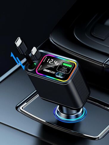 Dual Retractable Car Charger USB C, 145W Fast Charging Type C Car Charger with Retractable Cable, Compatible with iPhone 16/15, Samsung S25/24/23/22, Pixel 9/8/7 - Black in Saudi Arabia