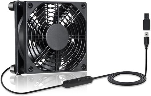 120mm IPX5 Waterproof 10-Speed Adjustable Case Fan - 5V/12V Dual Voltage USB/DC Powered - for Xbox, Router, DVR & Receivers in Kuwait