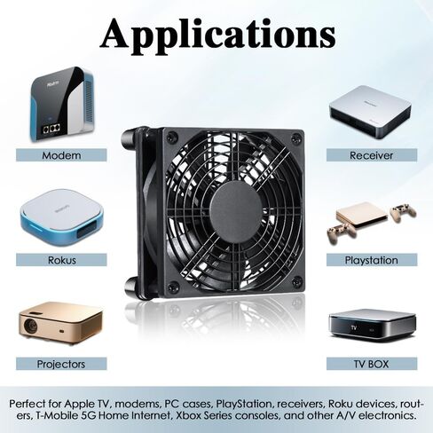 120mm IPX5 Waterproof 10-Speed Adjustable Case Fan - 5V/12V Dual Voltage USB/DC Powered - for Xbox, Router, DVR & Receivers in Kuwait