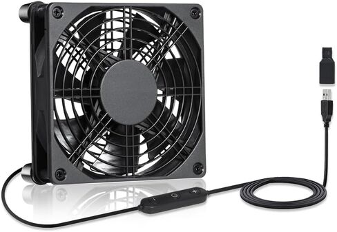 120mm IPX5 Waterproof 10-Speed Adjustable Case Fan - 5V/12V Dual Voltage USB/DC Powered - for Xbox, Router, DVR & Receivers in Kuwait