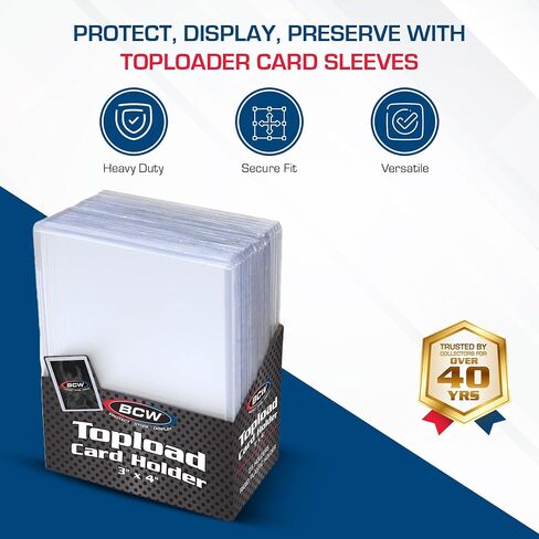 BCW Topload Card Holder for Standard Trading Cards, 6 Packs of 25, 3x4 Inch, Up to 20 pts, Toploaders for Cards, Pokemon, Football, Magic, Baseball Cards, and More, Hard Plastic Protector Sleeves in Saudi Arabia
