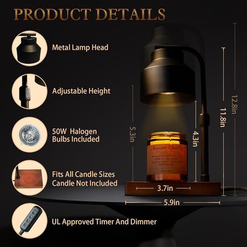 JAMZEL مصباح تدفئة الشموع مع مؤقت، مصابيح شموع كهربائية قابلة للتعتيم، سخان شموع زجاجي لديكور المنزل كهدية للنساء، متوافق مع شمعة الجرة الصغيرة والكبيرة، يتضمن لمبتين (متجمد) in Kuwait