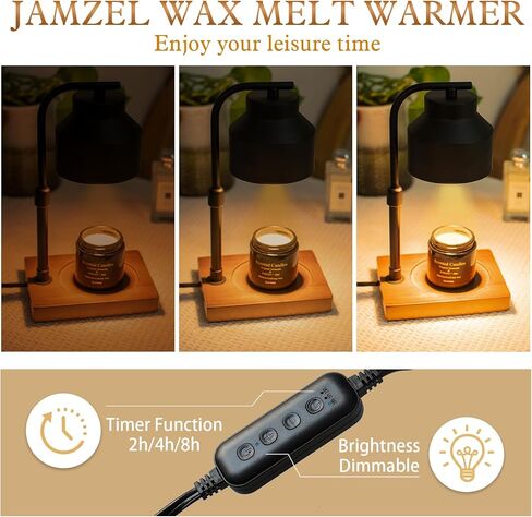 JAMZEL مصباح تدفئة الشموع مع مؤقت، مصابيح شموع كهربائية قابلة للتعتيم، سخان شموع زجاجي لديكور المنزل كهدية للنساء، متوافق مع شمعة الجرة الصغيرة والكبيرة، يتضمن لمبتين (متجمد) in Kuwait