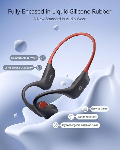 Open Ear Sport Headphones, Soft Silicone Wireless Bone Conduction Earphones, Powerful Bass, 10H Lasting, Multipoint Capable, Quick Charge, Built-in 32GB MP3 in Saudi Arabia