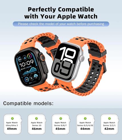 Ocean Band Compatible with Apple Watch Ultra 2/Ultra 49mm,S10 46mm,9/8/7 45mm,SE2/SE/6/5/4 44mm,3/2/1 42mm, Adjustable Silicone Band Breathable Sport Strap for Men Women in Saudi Arabia
