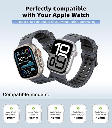 Ocean Band Compatible with Apple Watch Ultra 2/Ultra 49mm,S10 46mm,9/8/7 45mm,SE2/SE/6/5/4 44mm,3/2/1 42mm, Adjustable Silicone Band Breathable Sport Strap for Men Women in Saudi Arabia