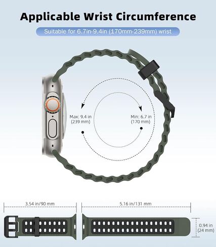 شريط المحيط متوافق مع Apple Watch Ultra 2/Ultra 49mm ، S10 46mm ، 9/8/7 45 مم ، SE2/SE/6/5/4 in Kuwait