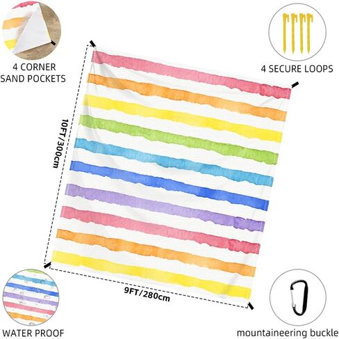Beach Blanket Waterproof Sandproof Oversized Extra 110" * 118"/ 9 * 10 Ft Sand Free Beach Mat with Stakes, Storage Bag - Essentials for Outdoor Beach, Picnic,Quick Drying Durable in Saudi Arabia