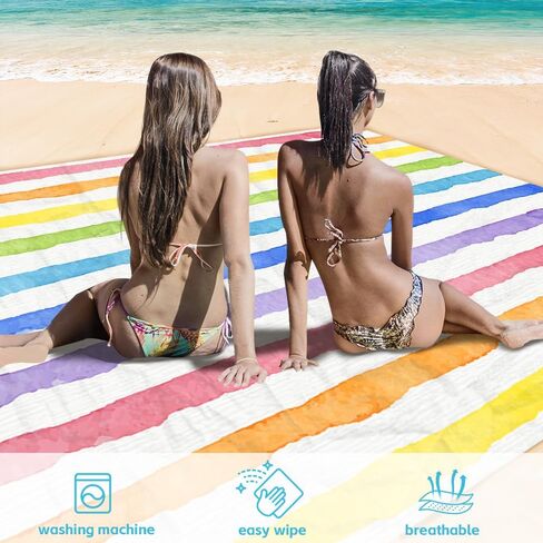 Beach Blanket Waterproof Sandproof Oversized Extra 110" * 118"/ 9 * 10 Ft Sand Free Beach Mat with Stakes, Storage Bag - Essentials for Outdoor Beach, Picnic,Quick Drying Durable in Saudi Arabia