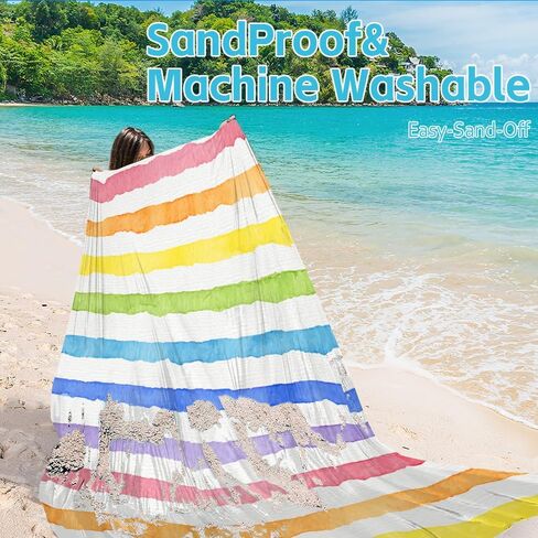 Beach Blanket Waterproof Sandproof Oversized Extra 110" * 118"/ 9 * 10 Ft Sand Free Beach Mat with Stakes, Storage Bag - Essentials for Outdoor Beach, Picnic,Quick Drying Durable in Saudi Arabia