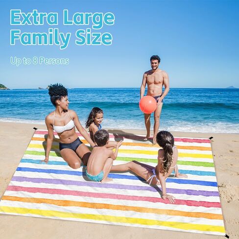 Beach Blanket Waterproof Sandproof Oversized Extra 110" * 118"/ 9 * 10 Ft Sand Free Beach Mat with Stakes, Storage Bag - Essentials for Outdoor Beach, Picnic,Quick Drying Durable in Saudi Arabia