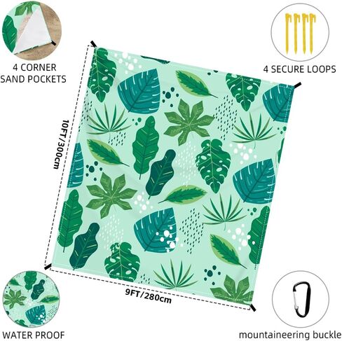 Beach Blanket Waterproof Sandproof Oversized Extra 110" * 118"/ 9 * 10 Ft Sand Free Beach Mat with Stakes, Storage Bag - Essentials for Outdoor Beach, Picnic,Quick Drying Durable in Saudi Arabia