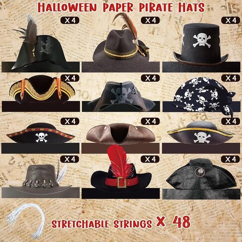 48 Pcs Halloween Pirate Hat Pirate Party Accessories for Kids Paper Pirate Costume Cap Skull Party Hat for Caribbean Fancy Dress Cosplay Decorations in Saudi Arabia