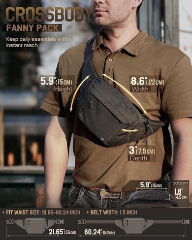 RXW Tactical Concealed Carry Fanny Pack,CCW Fanny Pack for Men Women | Waist Bag, Hip Bag, Compact Belt Bag for Hiking Daily, EDC Waist Pack, Adjustable Up to 60" Waist in Saudi Arabia