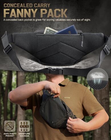 RXW Tactical Concealed Carry Fanny Pack,CCW Fanny Pack for Men Women | Waist Bag, Hip Bag, Compact Belt Bag for Hiking Daily, EDC Waist Pack, Adjustable Up to 60" Waist in Saudi Arabia