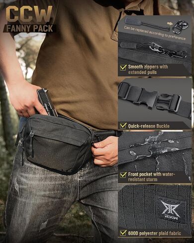 RXW Tactical Concealed Carry Fanny Pack,CCW Fanny Pack for Men Women | Waist Bag, Hip Bag, Compact Belt Bag for Hiking Daily, EDC Waist Pack, Adjustable Up to 60" Waist in Saudi Arabia