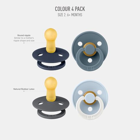 BIBS Colour Soother 4-Pack | BPA Free Dummy Pacifier | Round Nipple | Natural Rubber Latex | Made in Denmark | Size 6-18 Months | Petrol Glow Mix in Saudi Arabia