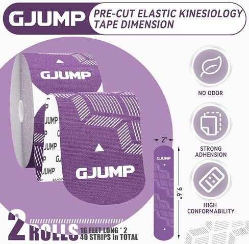 Kinesiology Tape, Original Cotton Elastic Athletic Tape for Muscle Strain Relief & Joint Support, 40 Count Precut Strips 2 Rolls, Waterproof & Breathable Sports Tape for Support and Recovery in Kuwait