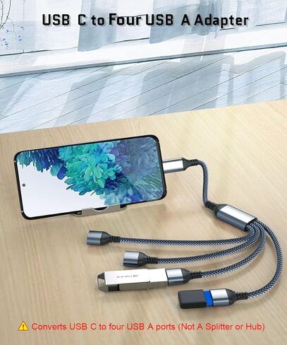 Basesailor USB C ذكر إلى أربعة USB أنثى محول كابل 1FT، Thunderbolt 3 إلى 4 نوع A 2.0 منفذ مقسم دونجل محول سلك موصل متعدد المحور لأجهزة iMac، MacBook، iPad Pro Air 4 5، كمبيوتر محمول in Kuwait