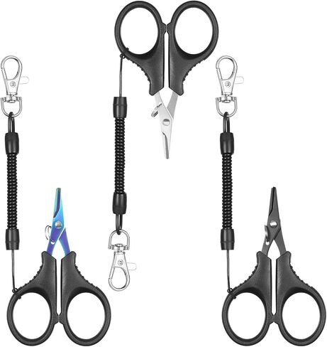 3 PCS Fishing Scissors for Braided Line, Braided Line Scissors Portable Utility Stainless Steel with Titanium Coating with Retractable Coil Lanyards Accessories in Saudi Arabia
