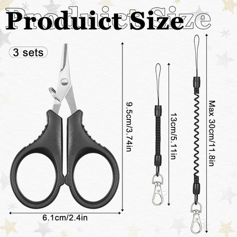 3 PCS Fishing Scissors for Braided Line, Braided Line Scissors Portable Utility Stainless Steel with Titanium Coating with Retractable Coil Lanyards Accessories in Saudi Arabia