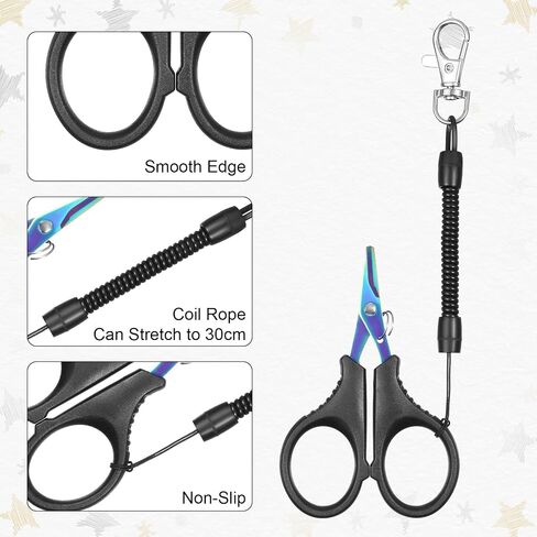 3 PCS Fishing Scissors for Braided Line, Braided Line Scissors Portable Utility Stainless Steel with Titanium Coating with Retractable Coil Lanyards Accessories in Saudi Arabia
