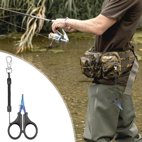 3 PCS Fishing Scissors for Braided Line, Braided Line Scissors Portable Utility Stainless Steel with Titanium Coating with Retractable Coil Lanyards Accessories in Saudi Arabia