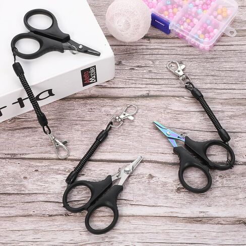 3 PCS Fishing Scissors for Braided Line, Braided Line Scissors Portable Utility Stainless Steel with Titanium Coating with Retractable Coil Lanyards Accessories in Saudi Arabia