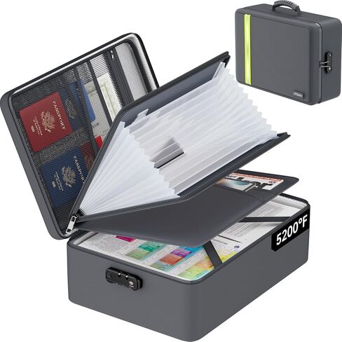حقيبة مستندات مقاومة للحريق بسعة 5200 درجة فهرنهايت، تحتوي على جيوب كثيرة، حجم قانوني/حرف/A4، صندوق مستندات بسحاب مقاوم للماء مع قفل، منظم مستندات مهم من 4 طبقات، صندوق آمن محمول للمكتب والسفر المنزلي مقاس 17 بوصة × 12 بوصة × 5.3 بوصة in Kuwait
