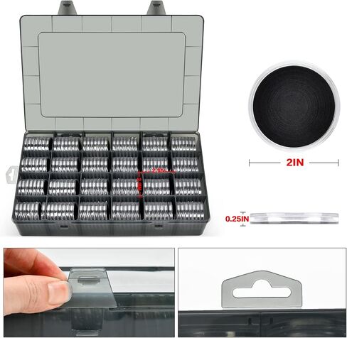 168 قطعة كبسولات عملات معدنية مقاس 46 مم مع حشية إسفنجية وصندوق منظم تخزين بلاستيكي، 6 مقاسات (20/25/27/30/38/46 مم) حامل حقيبة تجميع العملات المعدنية لمستلزمات جمع العملات المعدنية in Kuwait