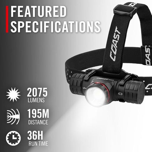 Coast® XPH34R 2075 Lumen USB-C Rechargeable-Dual Power LED Headlamp withPURE Beam® Twist Focus™ and Magnetic Base in Kuwait