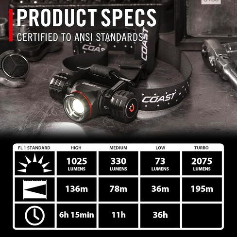 Coast® XPH34R 2075 Lumen USB-C Rechargeable-Dual Power LED Headlamp withPURE Beam® Twist Focus™ and Magnetic Base in Kuwait