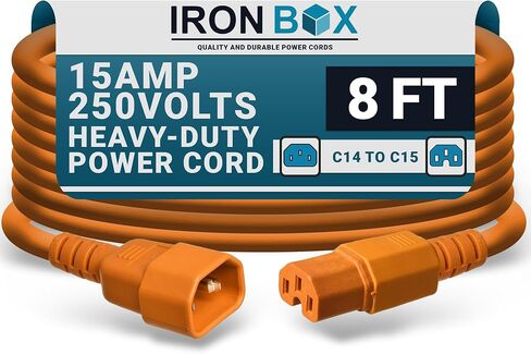Ironbox Electric C14 to C15 سلك الطاقة - 15A/250V ، 14/3 AWG SJT - سلك ثقيل - UL ملحق كابل الطاقة IEC مدرج - كابلات الطائر للكمبيوتر ، الخادم ، سطح المكتب ، مكبر صوت وأكثر (3 أقدام ، أحمر) in Kuwait