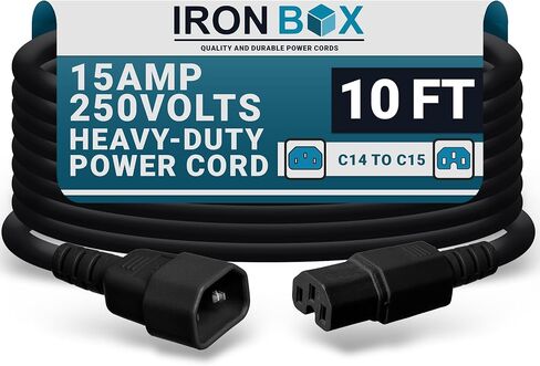 Ironbox Electric C14 to C15 سلك الطاقة - 15A/250V ، 14/3 AWG SJT - سلك ثقيل - UL ملحق كابل الطاقة IEC مدرج - كابلات الطائر للكمبيوتر ، الخادم ، سطح المكتب ، مكبر صوت وأكثر (3 أقدام ، أحمر) in Kuwait