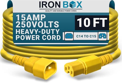 Ironbox Electric C14 to C15 سلك الطاقة - 15A/250V ، 14/3 AWG SJT - سلك ثقيل - UL ملحق كابل الطاقة IEC مدرج - كابلات الطائر للكمبيوتر ، الخادم ، سطح المكتب ، مكبر صوت وأكثر (3 أقدام ، أحمر) in Kuwait